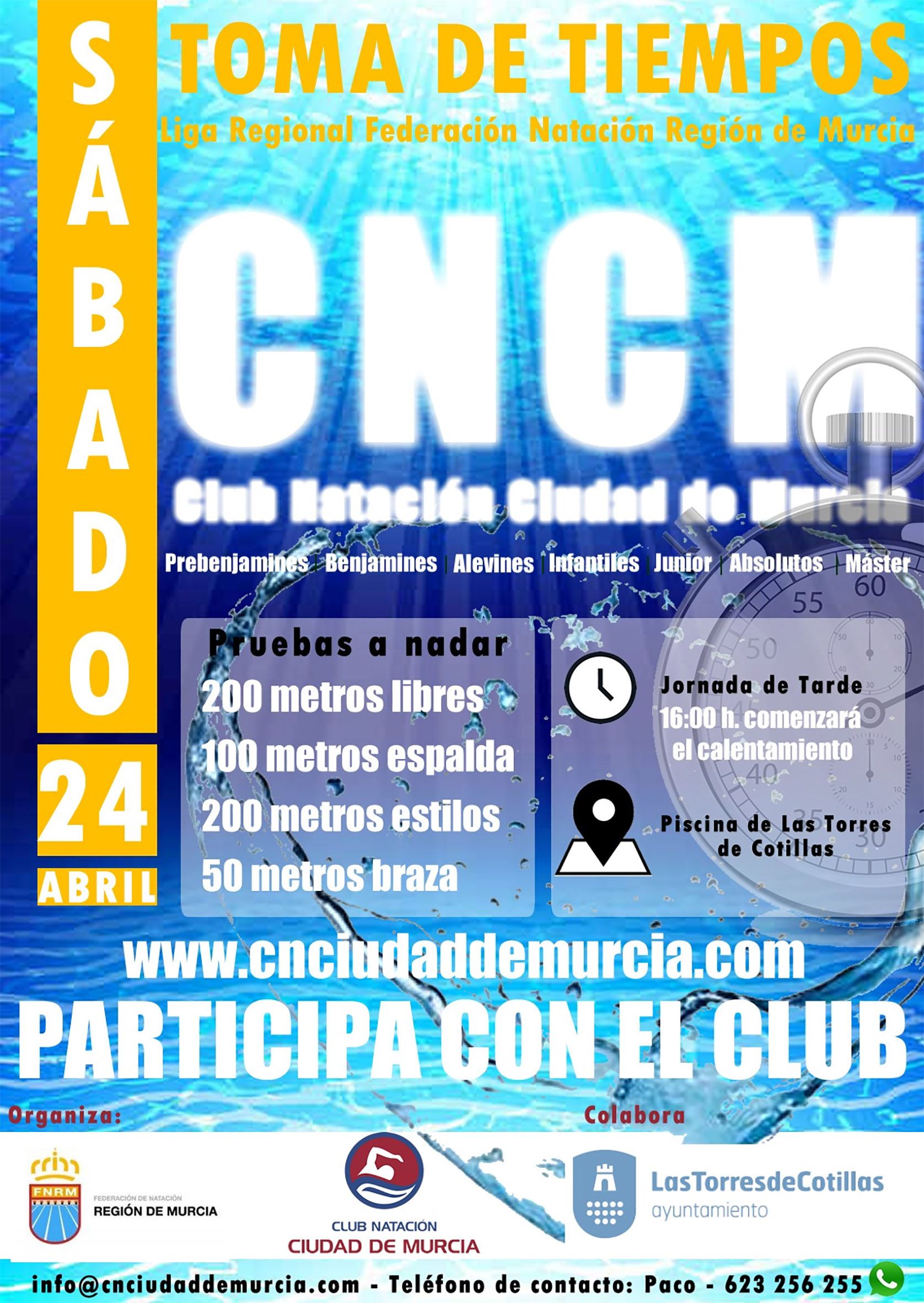 La Federación de Natación de la Región de Murcia organiza una toma de tiempos en Las Torres de Cotillas