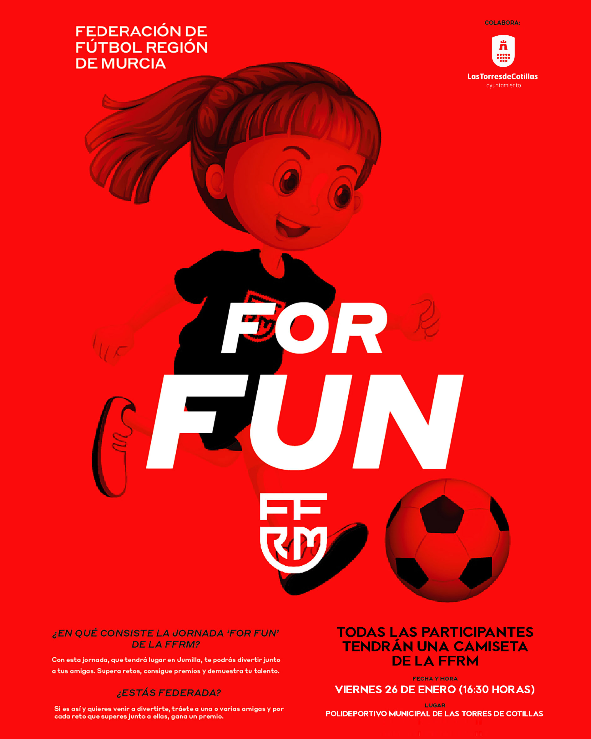 El polideportivo municipal acogerá una jornada de la FFRM para fomentar el fútbol femenino