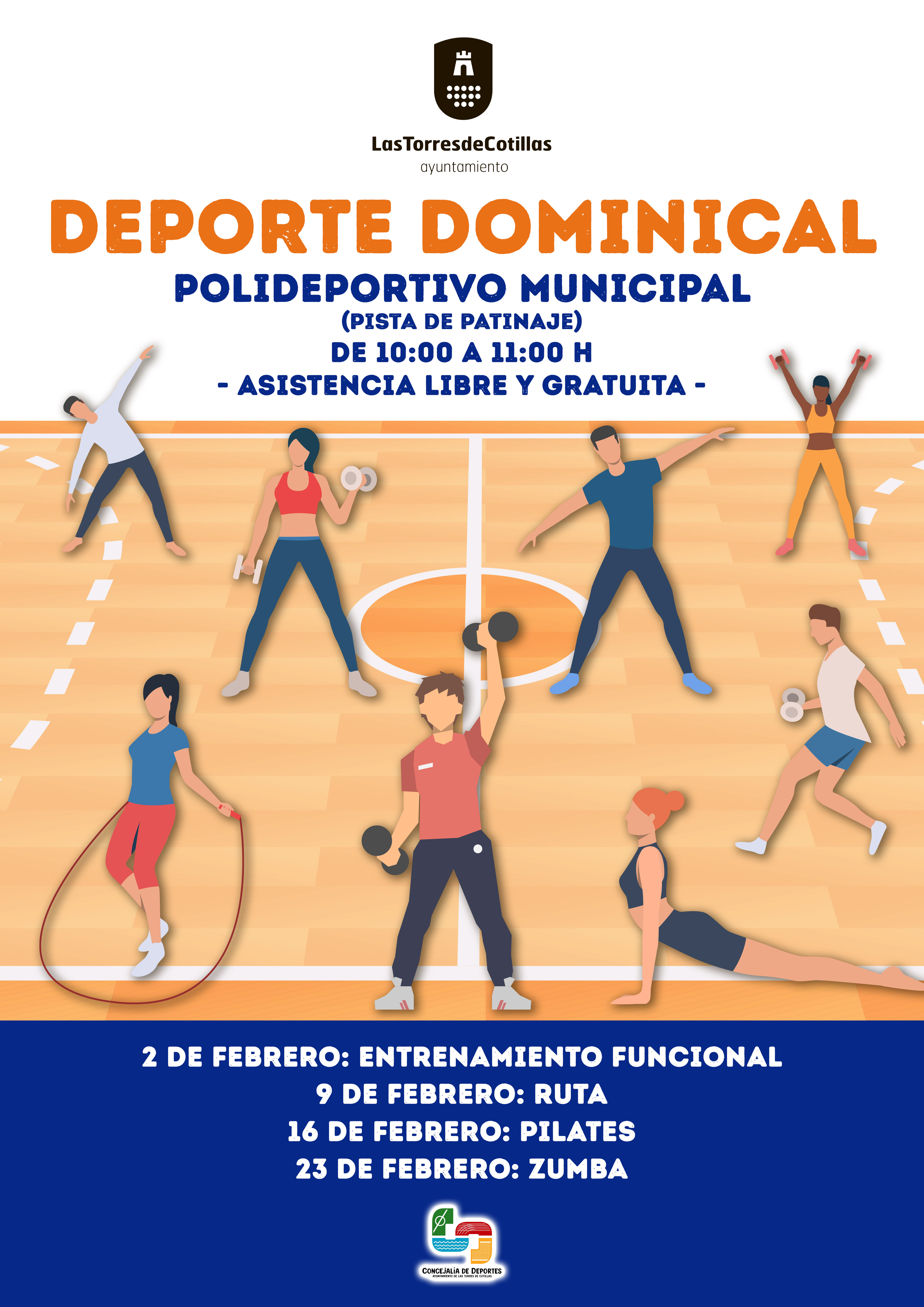 El polideportivo municipal acogerá sesiones gratuitas de deporte todos los domingos de febrero