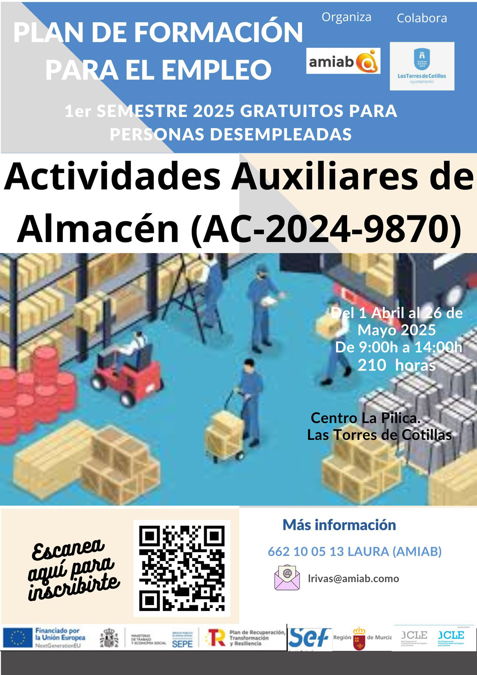 El centro municipal de La Pilica acogerá un curso gratuito de actividades auxiliares de almacén de 210 horas