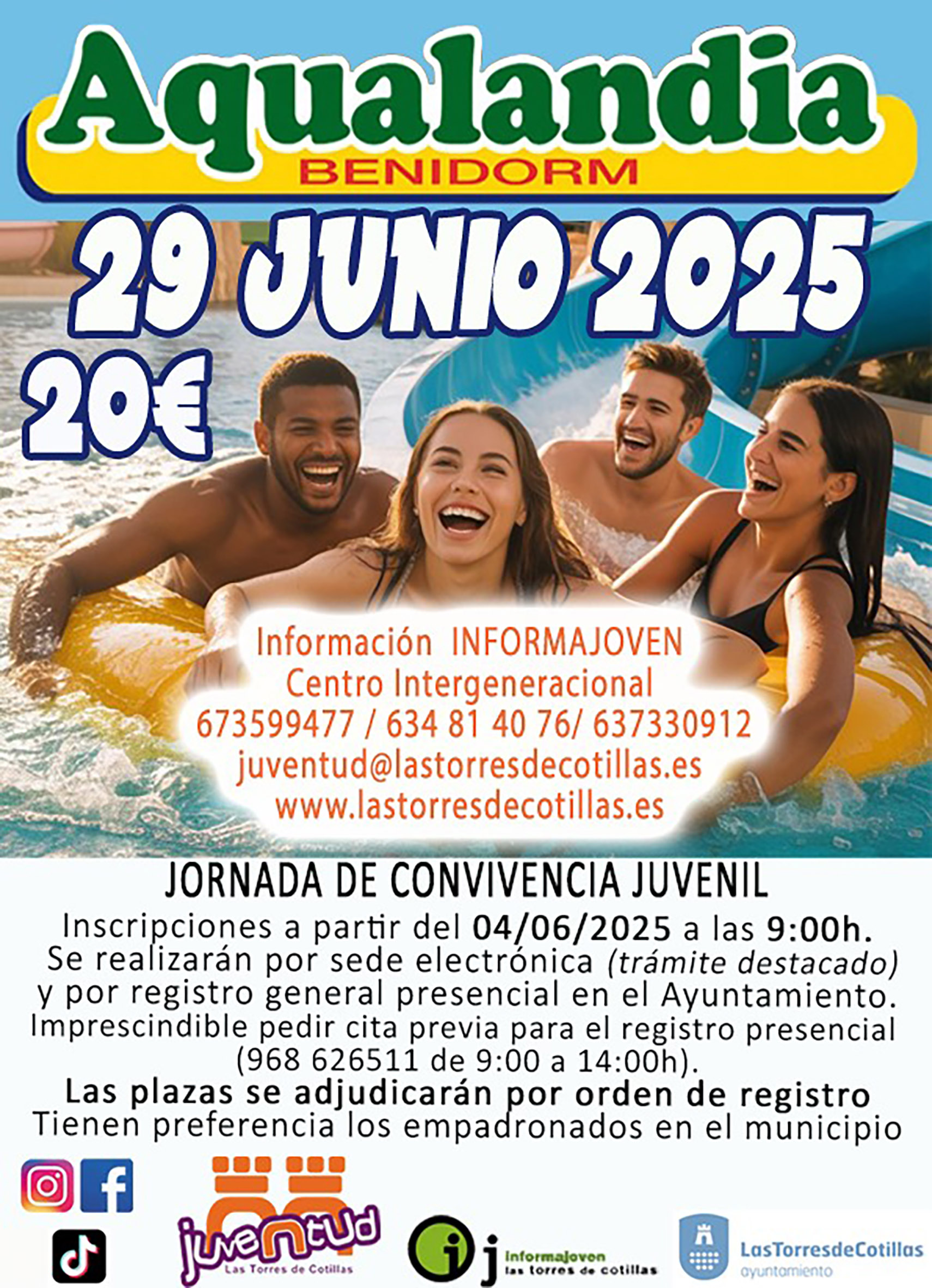 La Concejalía de Juventud organiza una jornada de convivencia en Aqualandia el 29 de junio