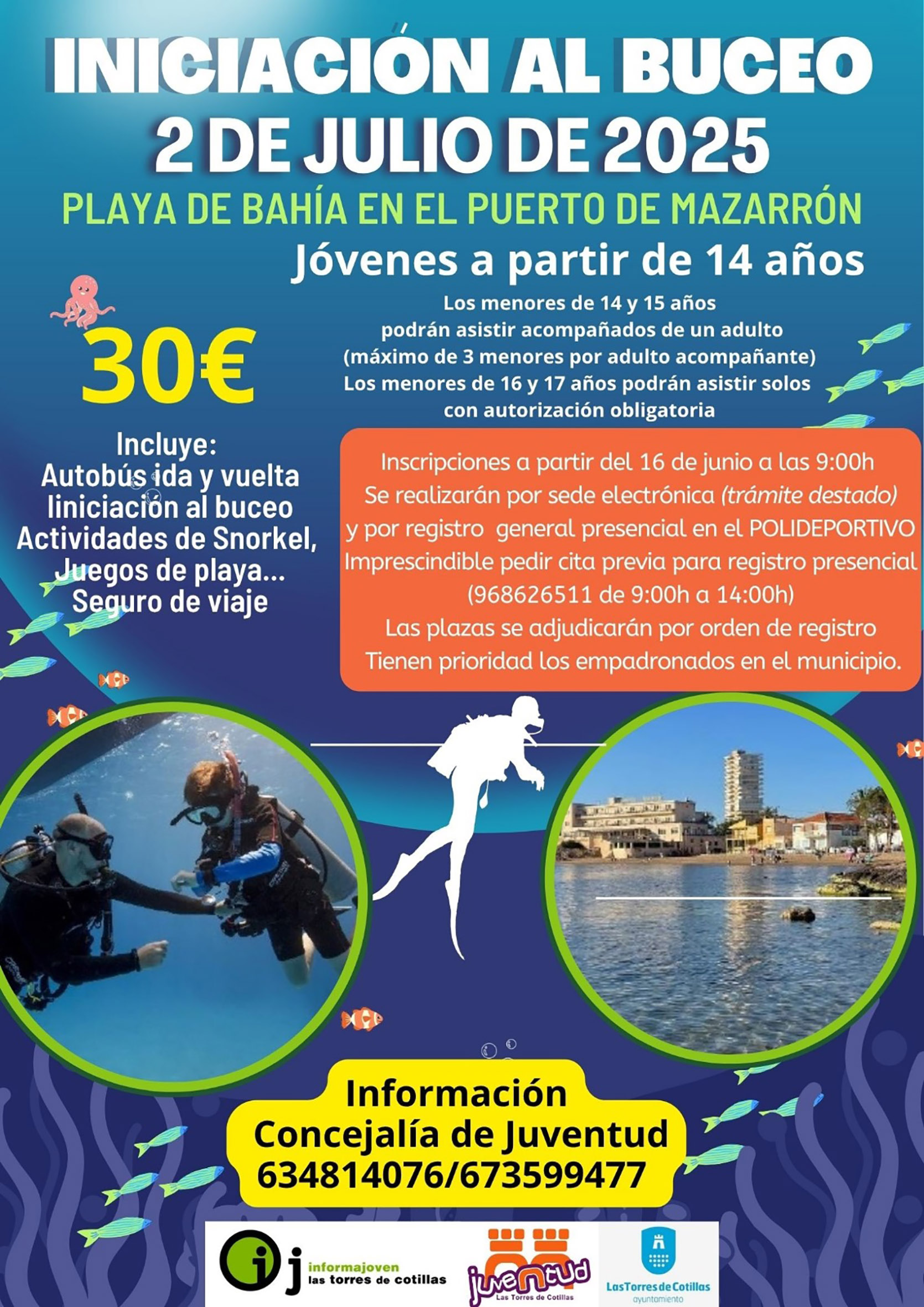 La Concejalía de Juventud propone una jornada de iniciación al buceo en Mazarrón