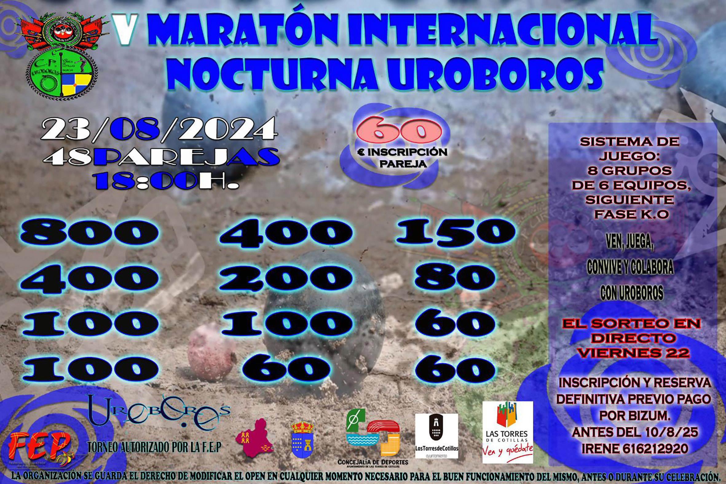 El V Maratón Internacional Nocturna Uroboros de petanca repartirá más de 2.000 euros en premios