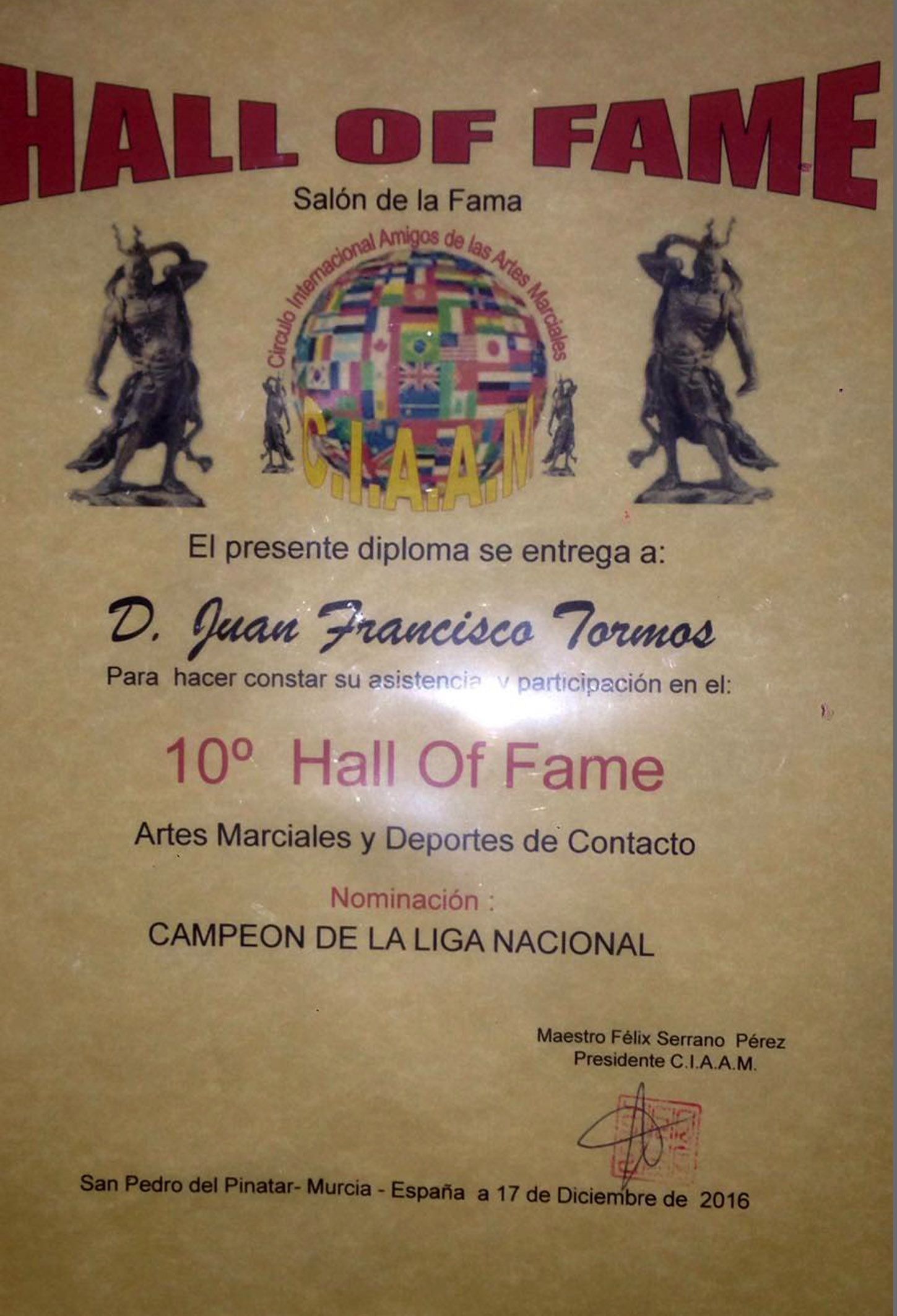 El torreño Juan Francisco Tormos entra en el Salón de la Fama del Círculo Internacional de Amigos de las Artes Marciales3
