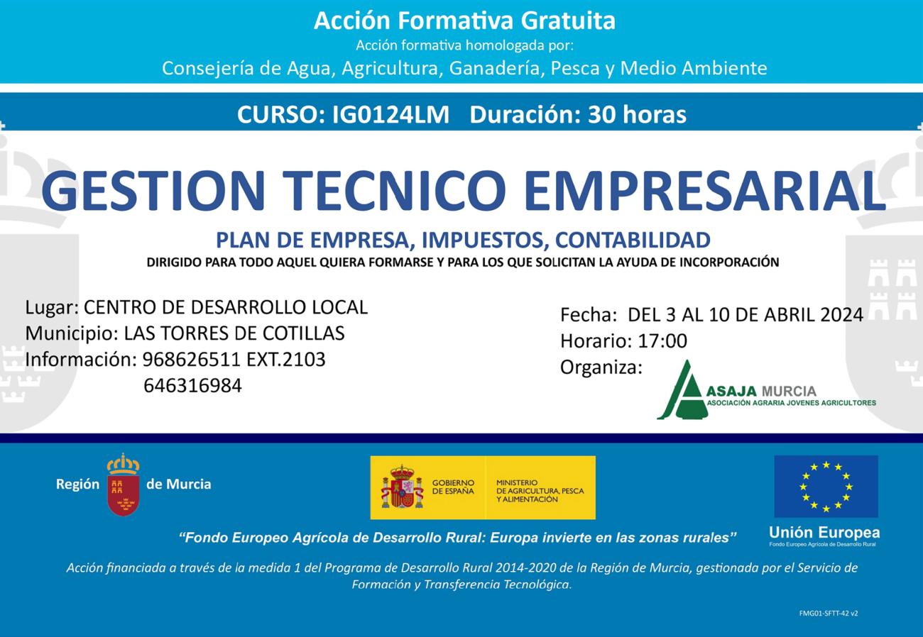 Últimas plazas para el curso gratuito de gestión de técnico empresarial