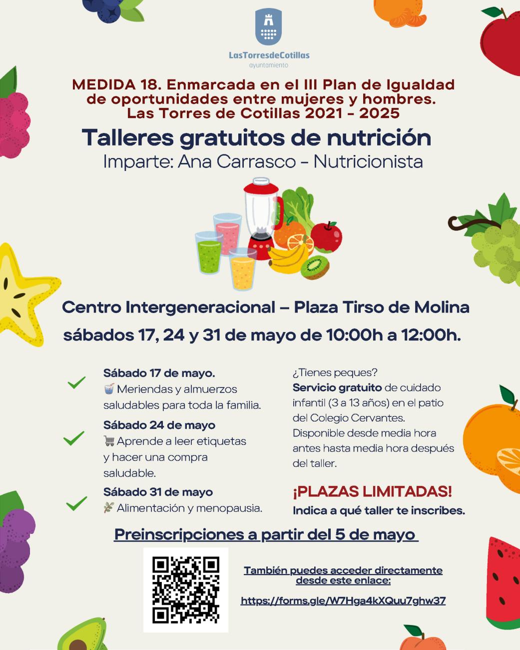 Talleres gratuitos de nutrición con el III Plan de Igualdad de Oportunidades entre Mujeres y Hombres
