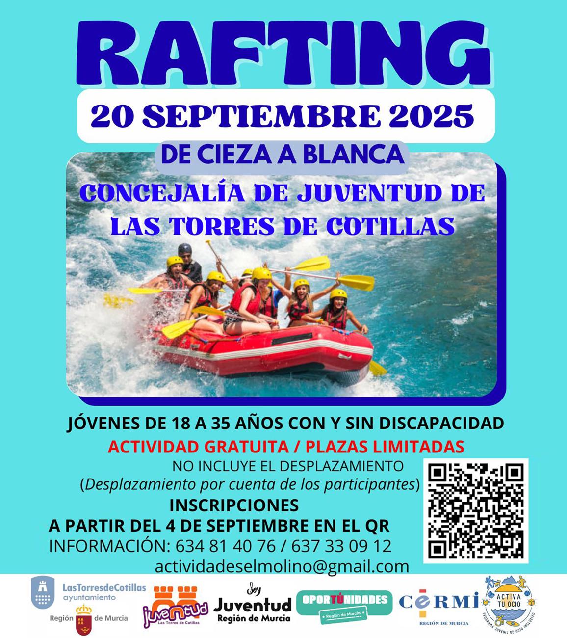 La Concejalía de Juventud propone una jornada gratuita de rafting por el río Segura