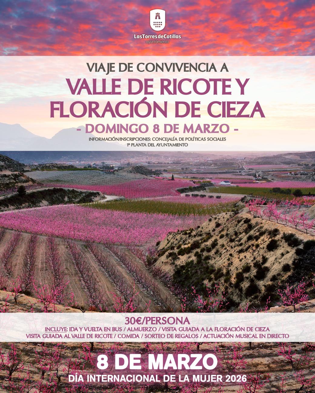 Las Torres de Cotillas disfrutará de la floración de Cieza y del valle de Ricote por el día internacional de la mujer
