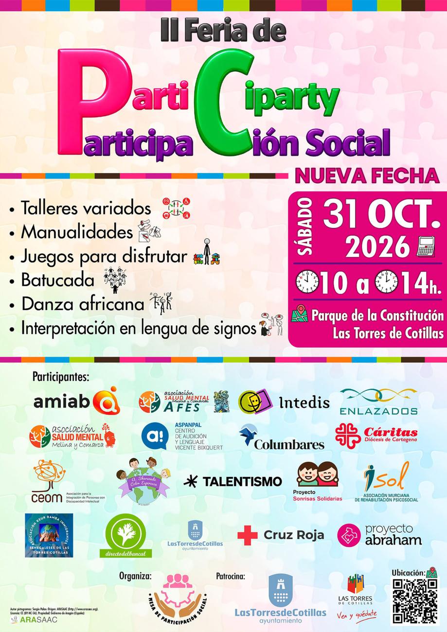 La “II Participarty”, la gran fiesta de la participación social, se celebrará el 31 de octubre tras ser pospuesta por la lluvia